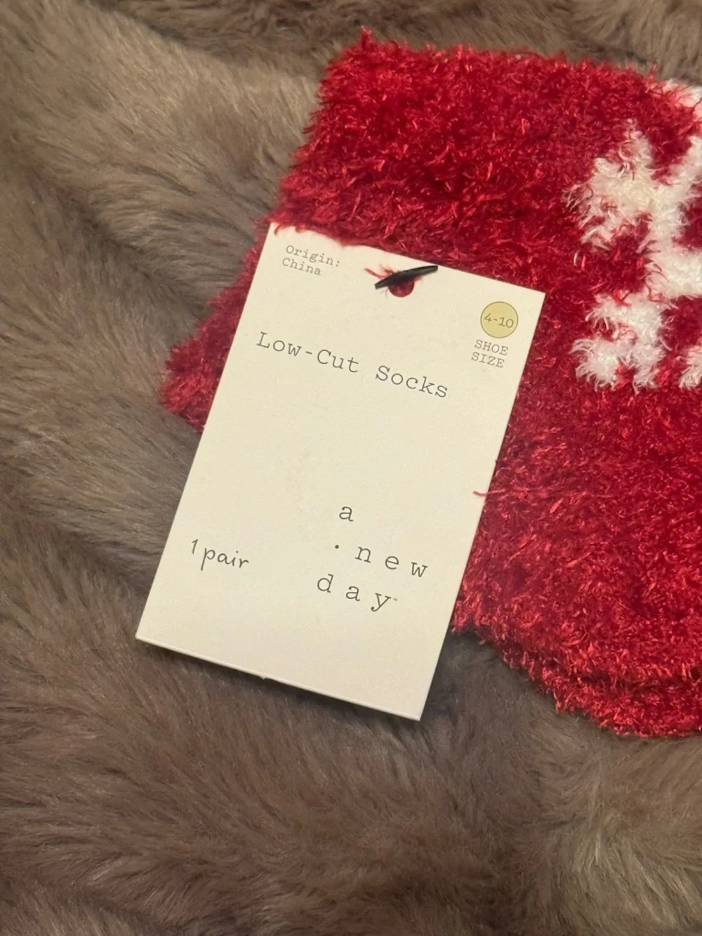 a new day Red Fuzzy Snowflake Low-Cut Socks - Size 4 to Size 10